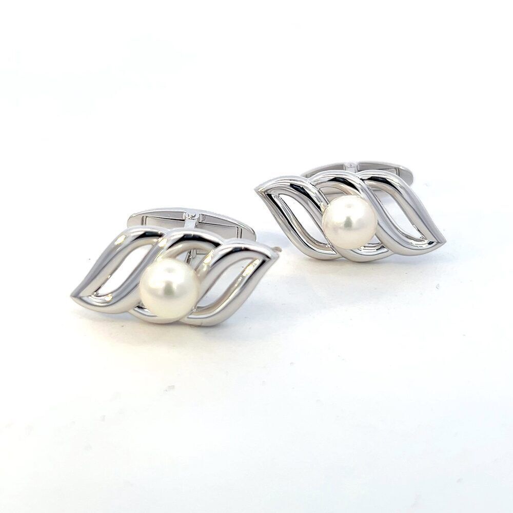 Mikimoto Estate Akoya Pearl Mens Cufflinks 7 mm Silver M411